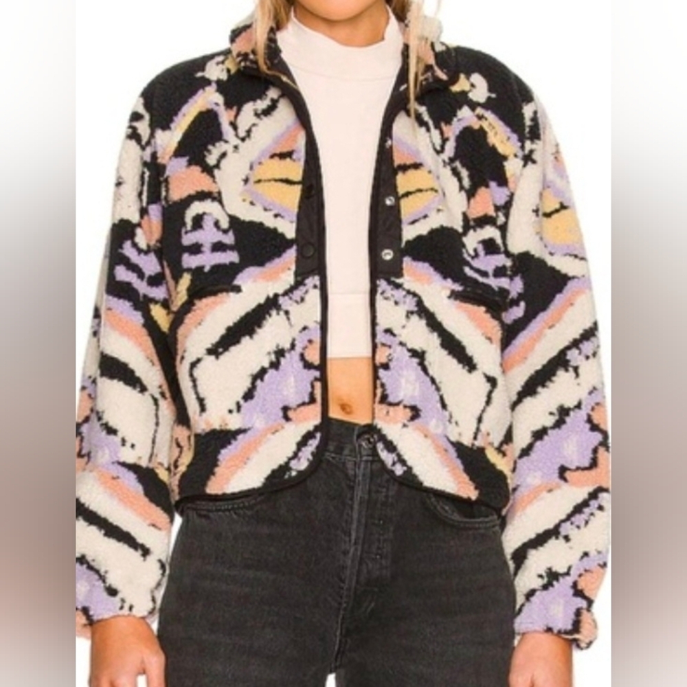 Free People Movement Rocky Ridge Fleece Button Down Multicolor Jacket Size S.P